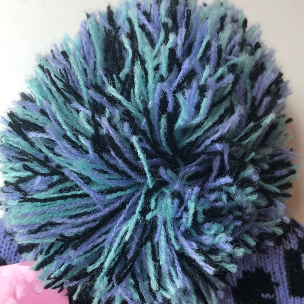 Lol Surprise! Born To Rock Hat Kids Purple Cheetah Winter Hat with Pom Pom NWT